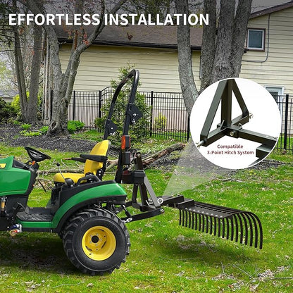 YITAMOTOR 60" Tow Behind Landscape Rake, 2" Receiver Lown Dethatcher Rack with 21 Steel Tines for ATV/UTV & 3-Point Hitch Systems Tractor, Features to 48" or 60" Toolbars for Leaves, Debris, Grass
