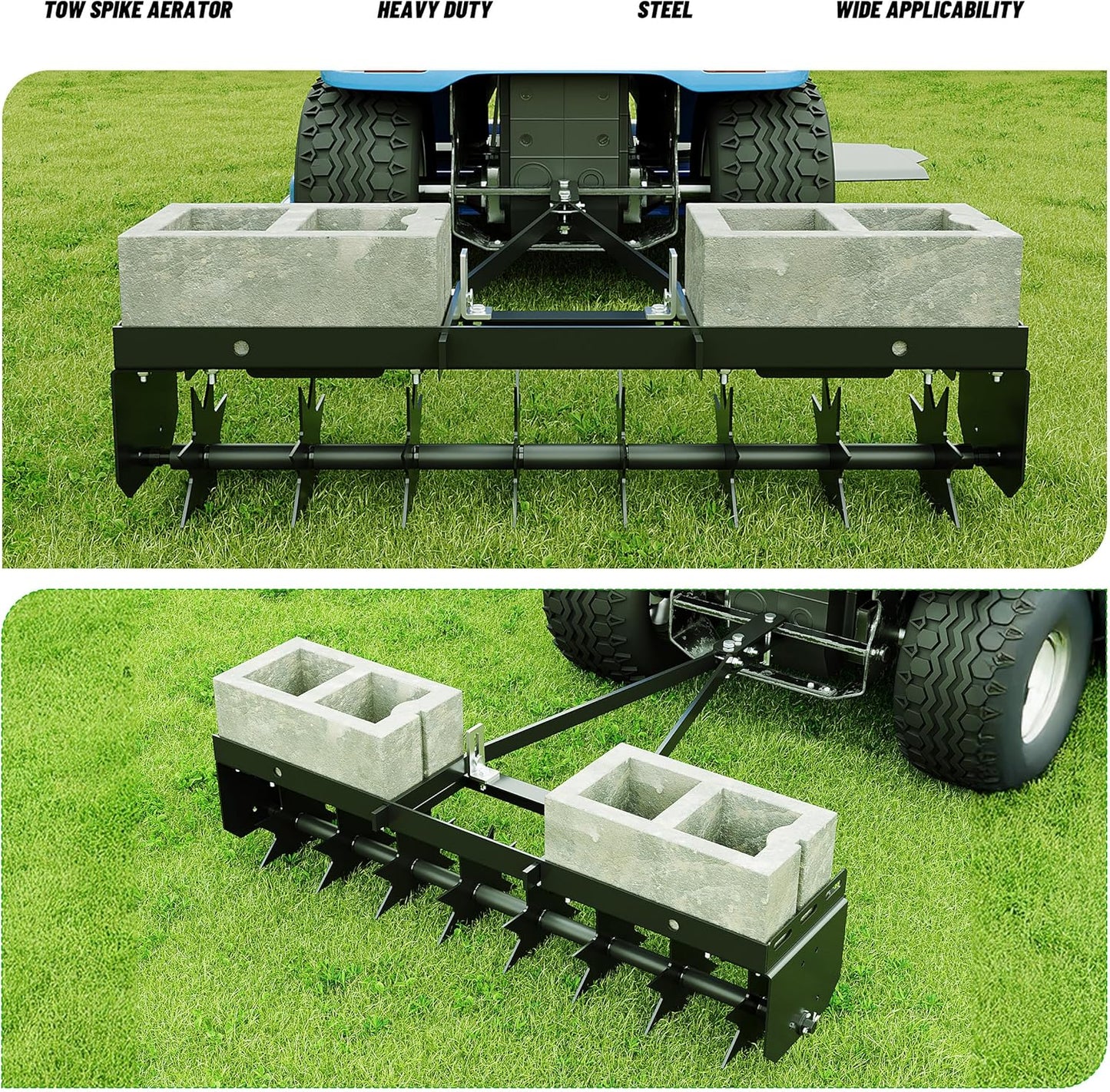 32 in Tow Behind Spike Aerator W/ 8 Spikes, Hitch Pin Attach to Lawn Tractor, Most ZTRs, ATVs Soil Mower Hitch, Lawn Soil Penetrator for Gardens, Lawns, Farms