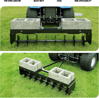 32 in Tow Behind Spike Aerator W/ 8 Spikes, Hitch Pin Attach to Lawn Tractor, Most ZTRs, ATVs Soil Mower Hitch, Lawn Soil Penetrator for Gardens, Lawns, Farms