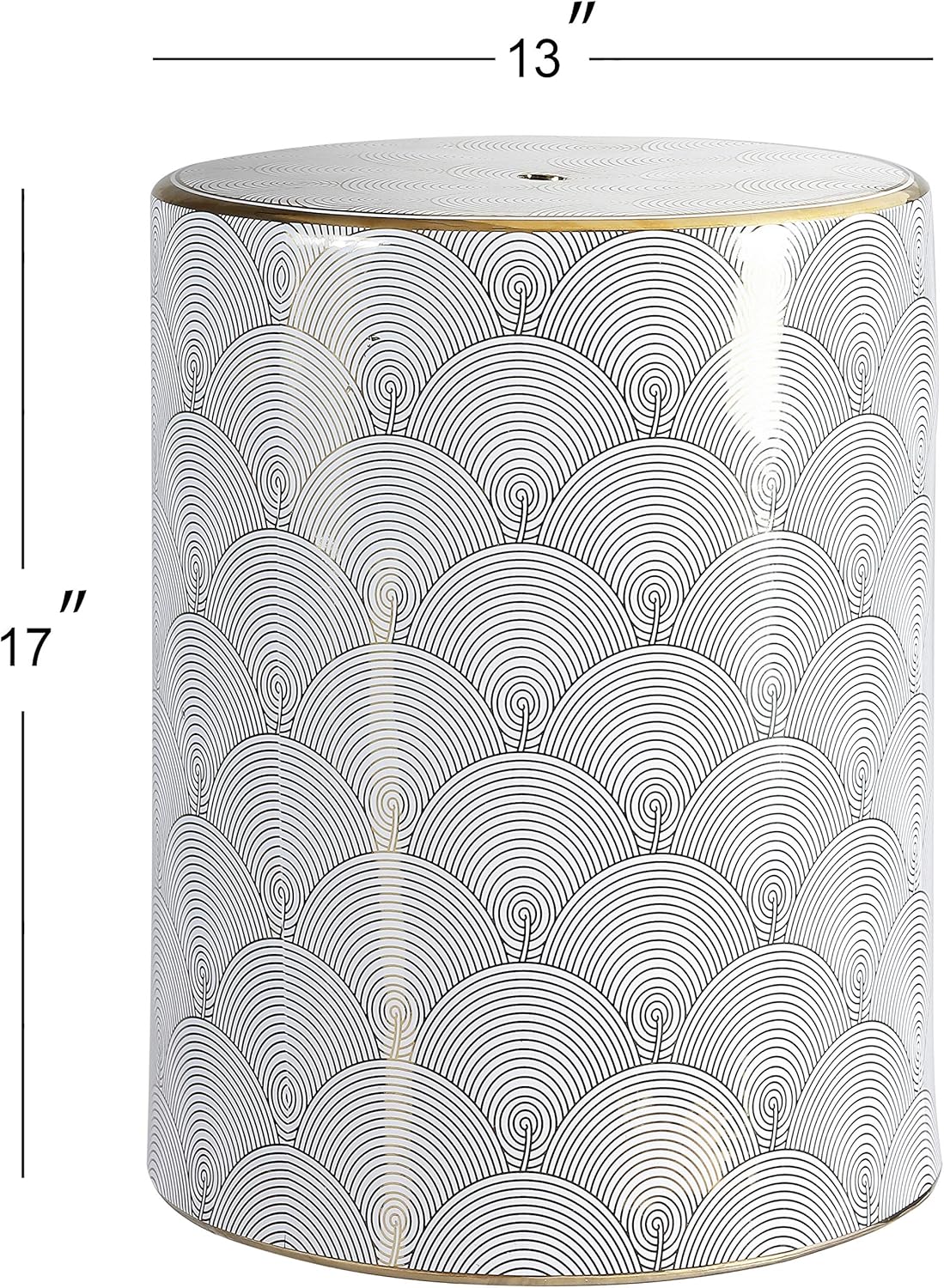 JONATHAN Y TBL1001A Fish Scale 17" Modern Ceramic Indoor/Outdoor Garden Stool, Coastal, Contemporary, Transitional, Side Table, Plant Stand, Spill-Proof, Living Room, Garden Room, Patio, White/Gold
