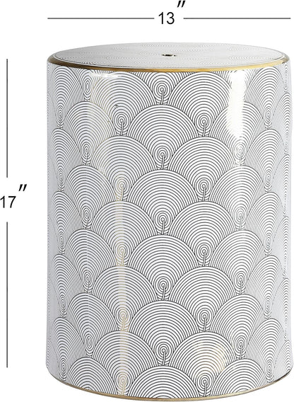 JONATHAN Y TBL1001A Fish Scale 17" Modern Ceramic Indoor/Outdoor Garden Stool, Coastal, Contemporary, Transitional, Side Table, Plant Stand, Spill-Proof, Living Room, Garden Room, Patio, White/Gold