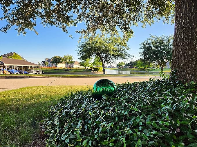 Lulu Decor, Size 12 Green Stainless Steel Gazing Mirror Ball, Smooth Reflective Shiny Garden Decoration Globe