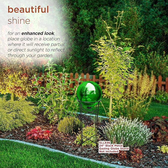 Alpine Corporation 10" Diamater Indoor Outdoor Glass Gazing Globe Festive Yard Decor, Green