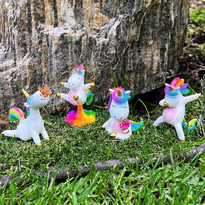 Mood Lab Miniature Unicorn Figurines Set - Funny Mini Statue Kit of 4 pcs - Unicorn Fairy Garden Accessories