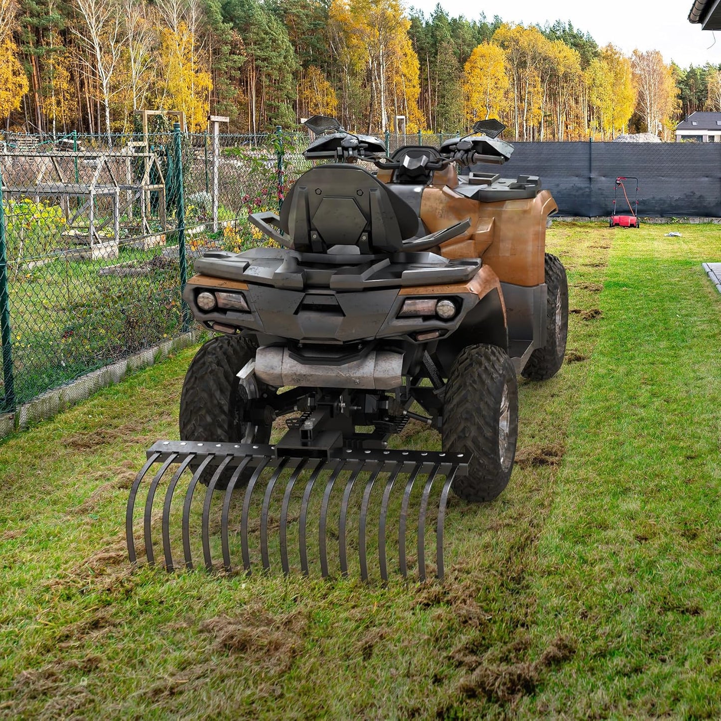 YITAMOTOR 48" Tow Behind Landscape Rake, 2" Receiver Lown Dethatcher Rack with 17 Steel Tines for ATV/UTV & 3-Point Hitch Systems Tractor, for Leaves, Debris, Grass, Pine Needles