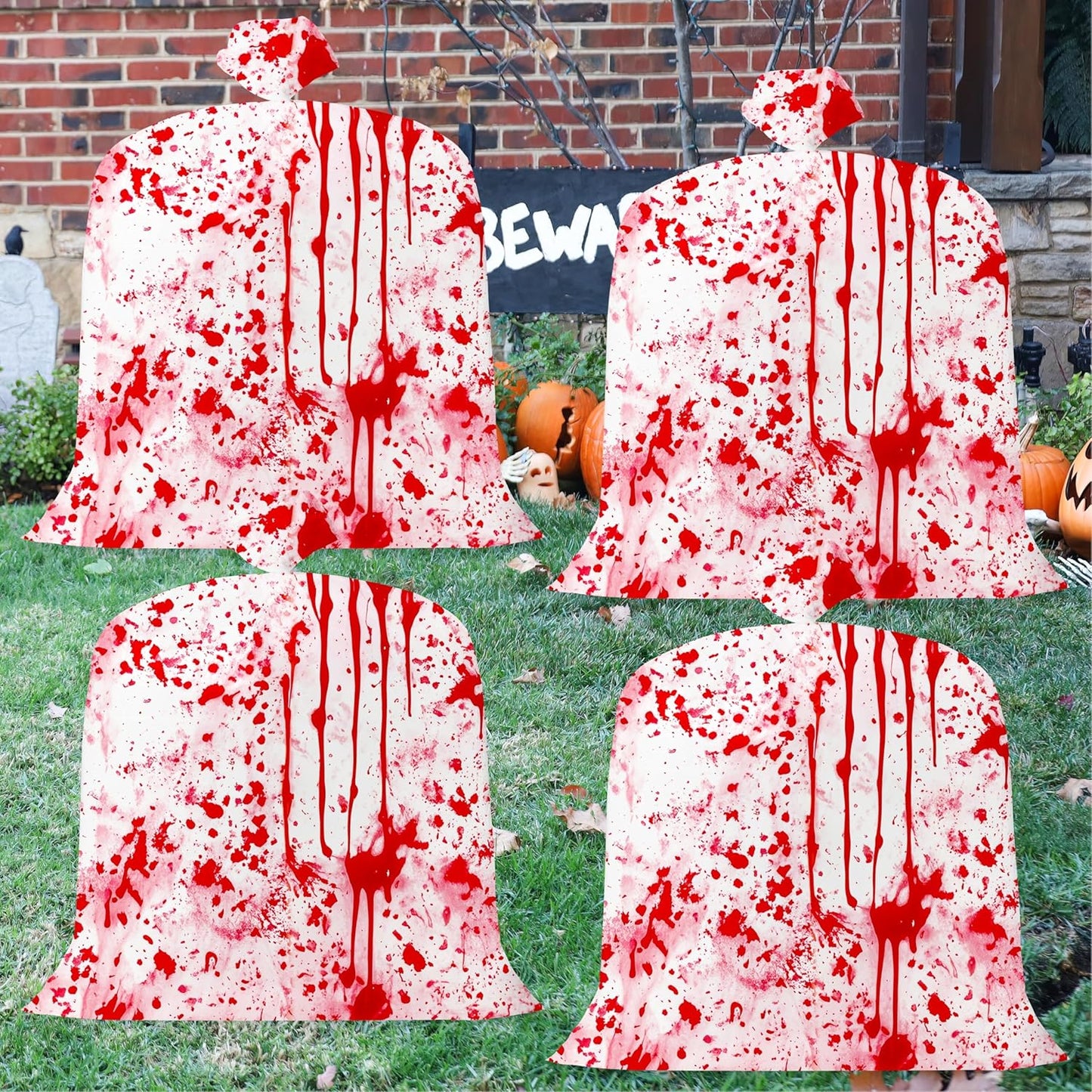 CNhoqc Halloween Lawn Leaf Bags - 16Pcs Halloween Bloody-Themed Thick Plastic Garbage Bags with Twist Ties, Fall Yard Leaf Trash Equiement, Reusable Plastic for Garden Outdoor Decorations Party Favor