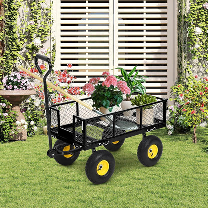 Heavy Duty Garden Cart On Wheels - 880LBS Metal Wagon with 10" Pneumatic Wheels, 180° Rotating Handle & Removable Sides - All-Terrain Yard Wagon for Farm, Beach & Outdoor Use