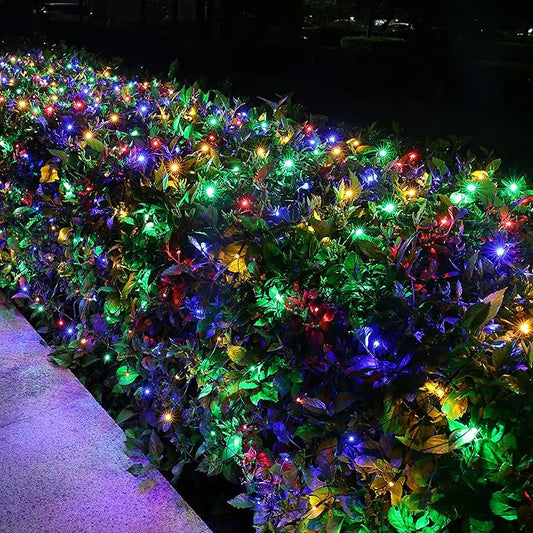 Lomotech 12ft x 5ft 360 LED Christmas Net Lights, 8 Modes Waterproof With Timer Low Voltage Connectable Mesh Lights for Trees, Bushes, Shurb, Garden, Outdoor Decoration(Green Wire, Multi-colored)
