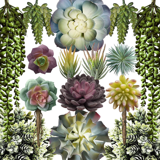 Artificial Succulents - 15 Pack - Premium Unpotted Succulent Plants Artificial - Realistic Textured Succulents - Fake Succulent Plants for DIY - Feaux Faux Cactus Plant Bulk