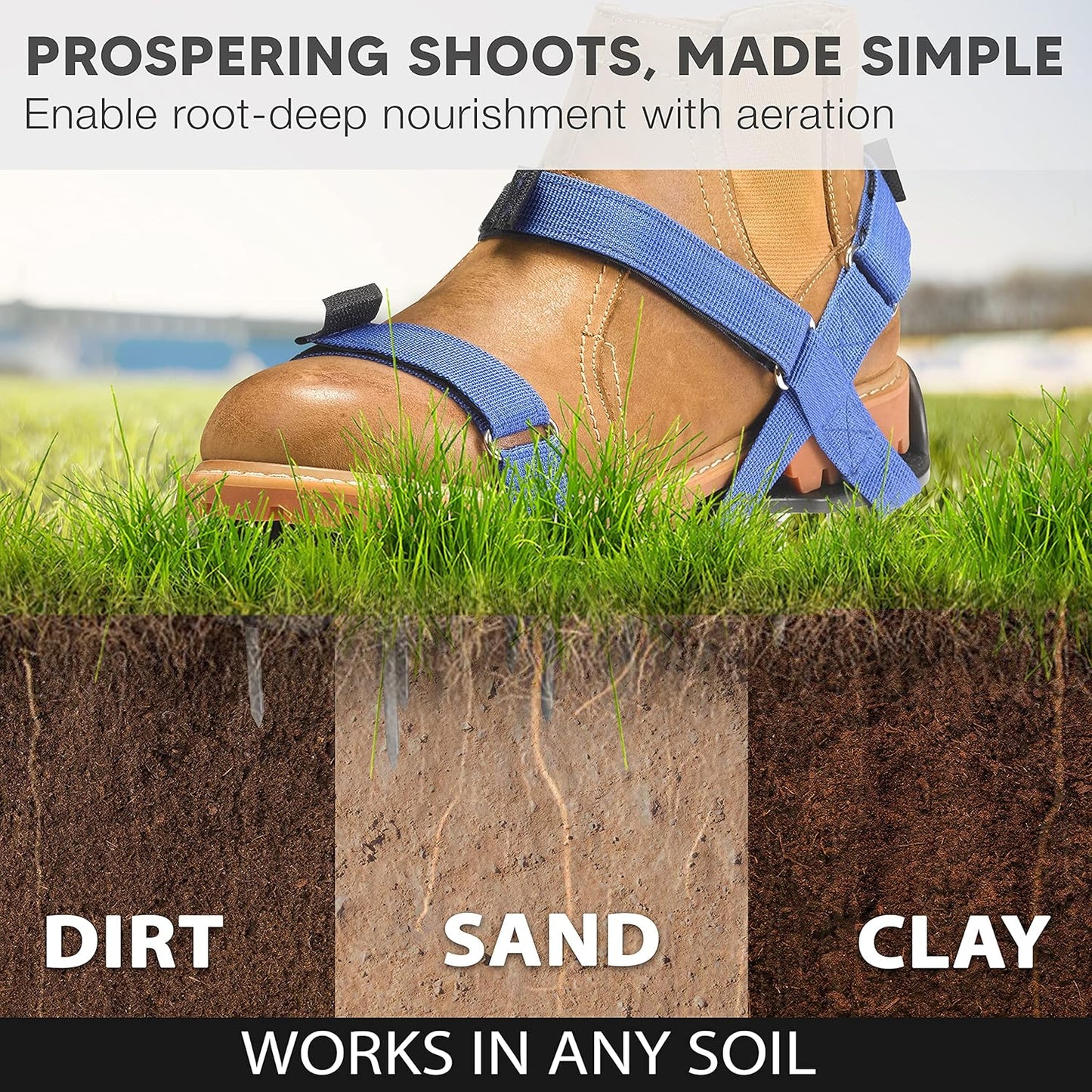 Envy Green Lawn Aerator Shoes – Ready-to-Use, Pre-Assembled – One-Size-Fits-All Gardening Shoes – Lawn Aerator with X-Strap – Lawn Aerator Spike Shoes for Lawn and Yard – Premium Tools by EnvyGreen
