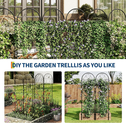 GarveeHome 2 Pack 74.8"H x 21.6"W Garden Trellises for Climbing Plants, Sturdy Plant Trellises with Black Metal Coating, Arched Outdoor Decoration for Patio Lawn, Roses, Vines, Flowers, and Vegetables