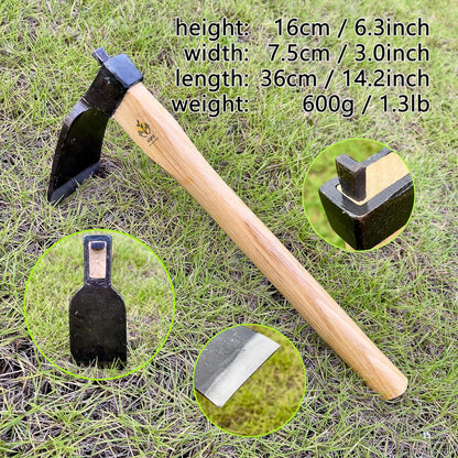 14 Inch Heavy Duty Curved Hoe, Without Welding, Gardening Tool, Oak Handle, for Digging, Weeding, and Planting