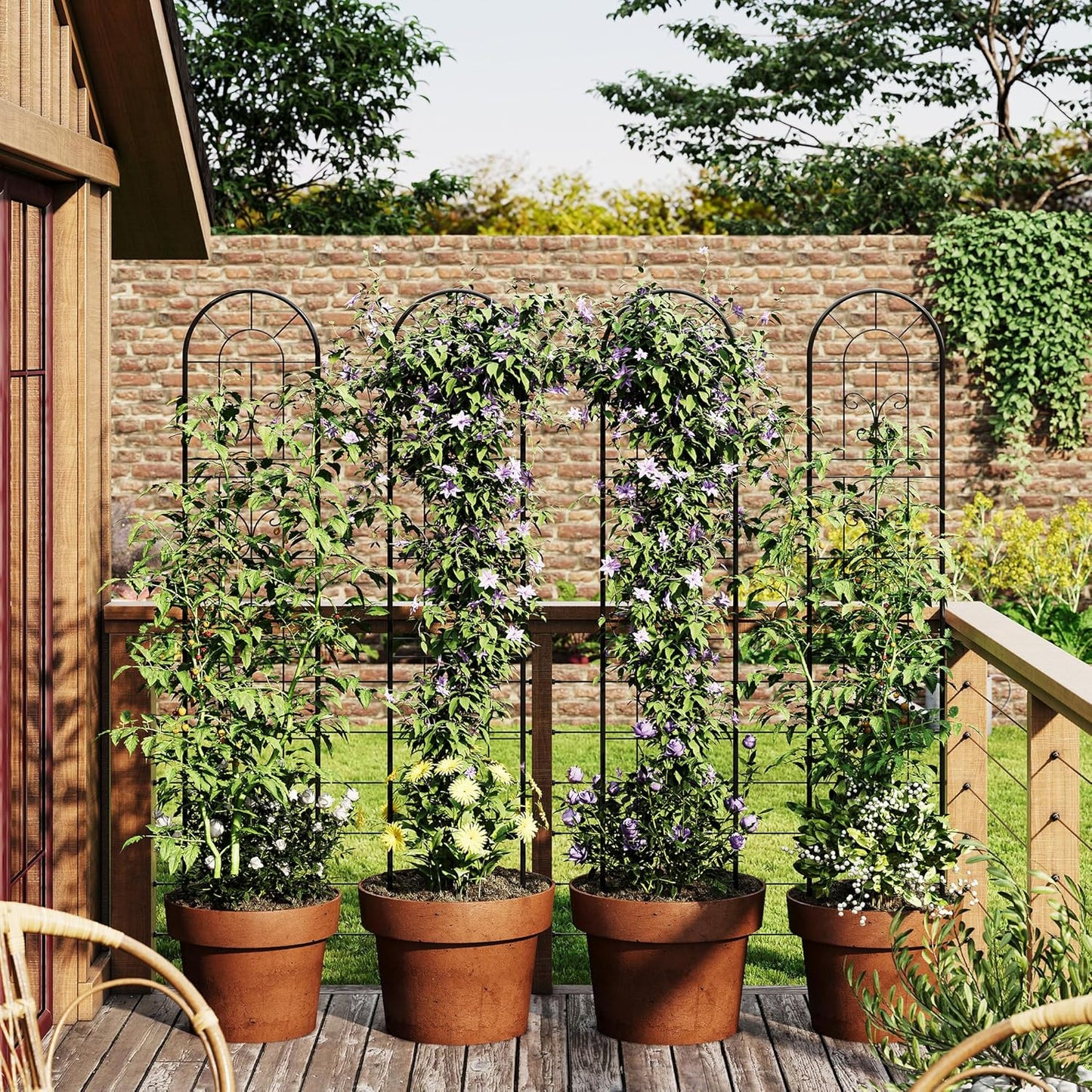 2 Pack 55.1x11.8 in Garden Trellises for Climbing Plants, Sturdy Plant Trellises with Black Metal Coating, Arched Outdoor Decoration for Patio Lawn, Roses, Vines, Flowers, and Vegetables