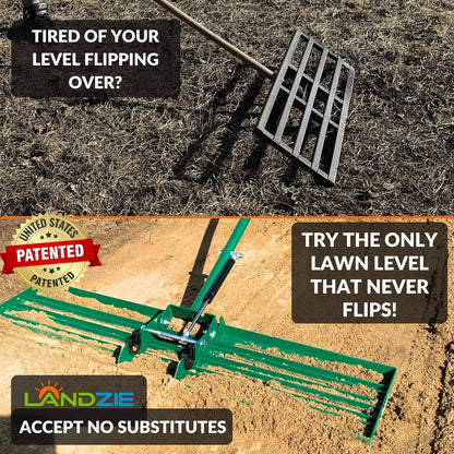 Landzie AeroLeveler - The Lawn Leveling Rake That Never Flips - Patented 36 inch Wide Pneumatic Lawn Level for Yard, Dirt, Soil, Sand, Provides Stability and Control Without Flipping Over