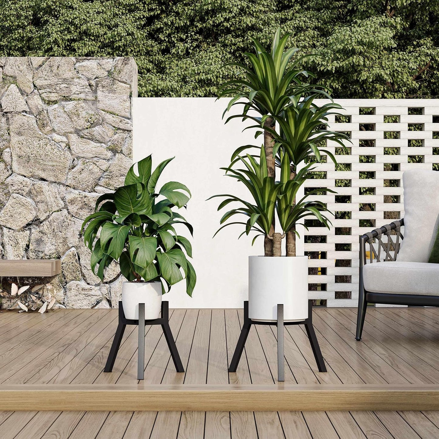 Adjustable Plant Stands Set of 2, Metal Modern Small Plant Holder, Heavy Duty Stable Flower Holder Stand rack for 10-16 Inch Indoor Outdoor Corner Living Room Balcony Office Black PS-007BK-2