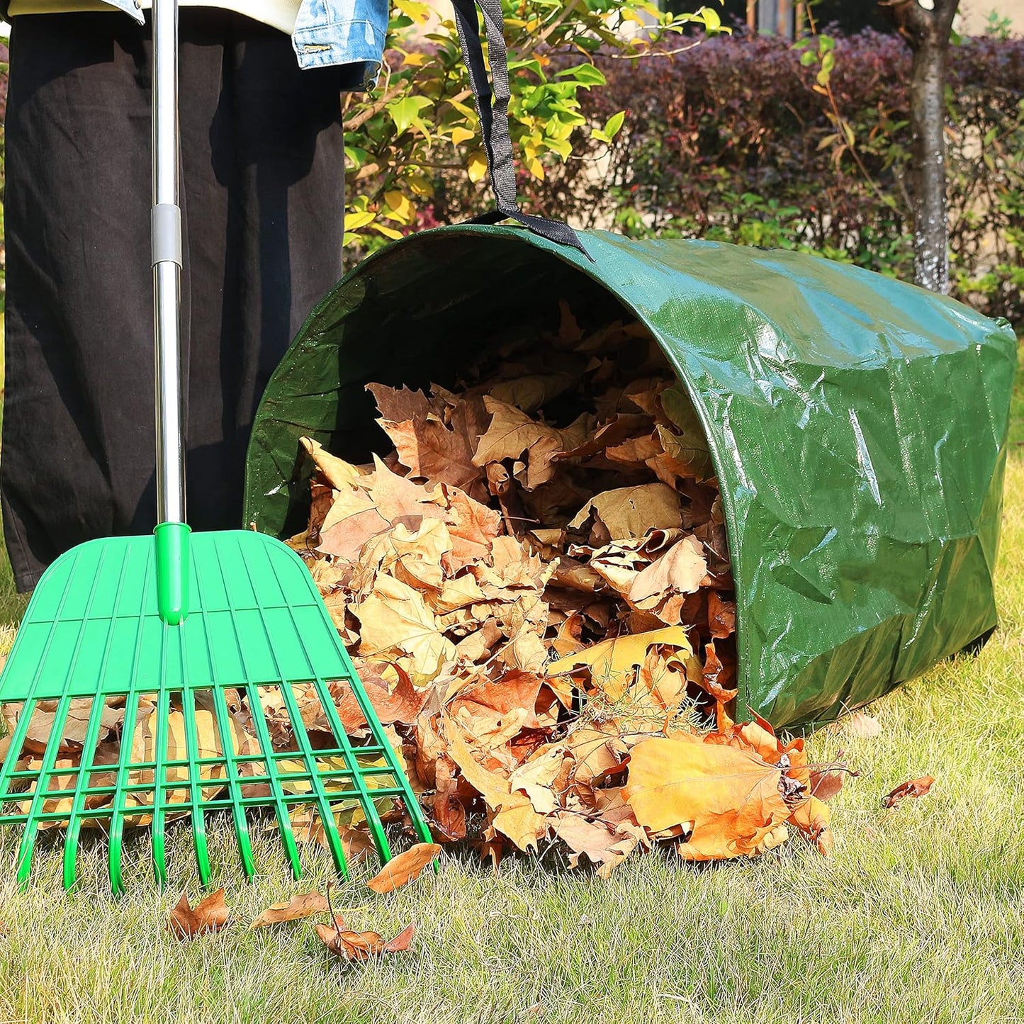 Gardzen 2-Pack 53 Gallon Dustpan-Type Yard Waste Bags, Reusable Heavy Duty Collapsible Garden Leaf Bags, Stand-Up Yard Waste Bin for Leaves, Lawn Debris & Grass Clippings, PE Material