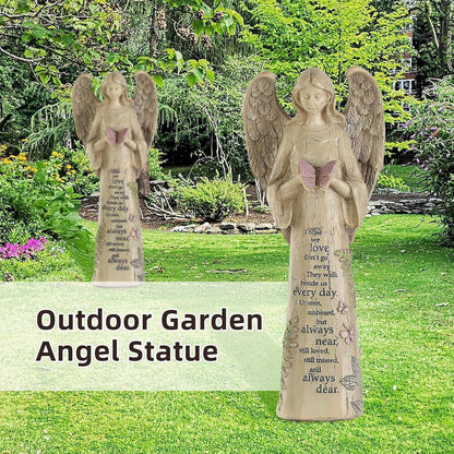 DUSVALLY 10" H Resin Angel Statue, Garden Figurine Outdoor Decoration Waterproof Sculpture for Yard Lawn Porch, Healing Gift