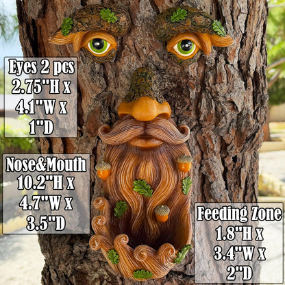 Mood Lab Tree Face Decor - Outdoor Bird Feeder with Acorns - Old Man Tree Face Garden Hugger Decoration