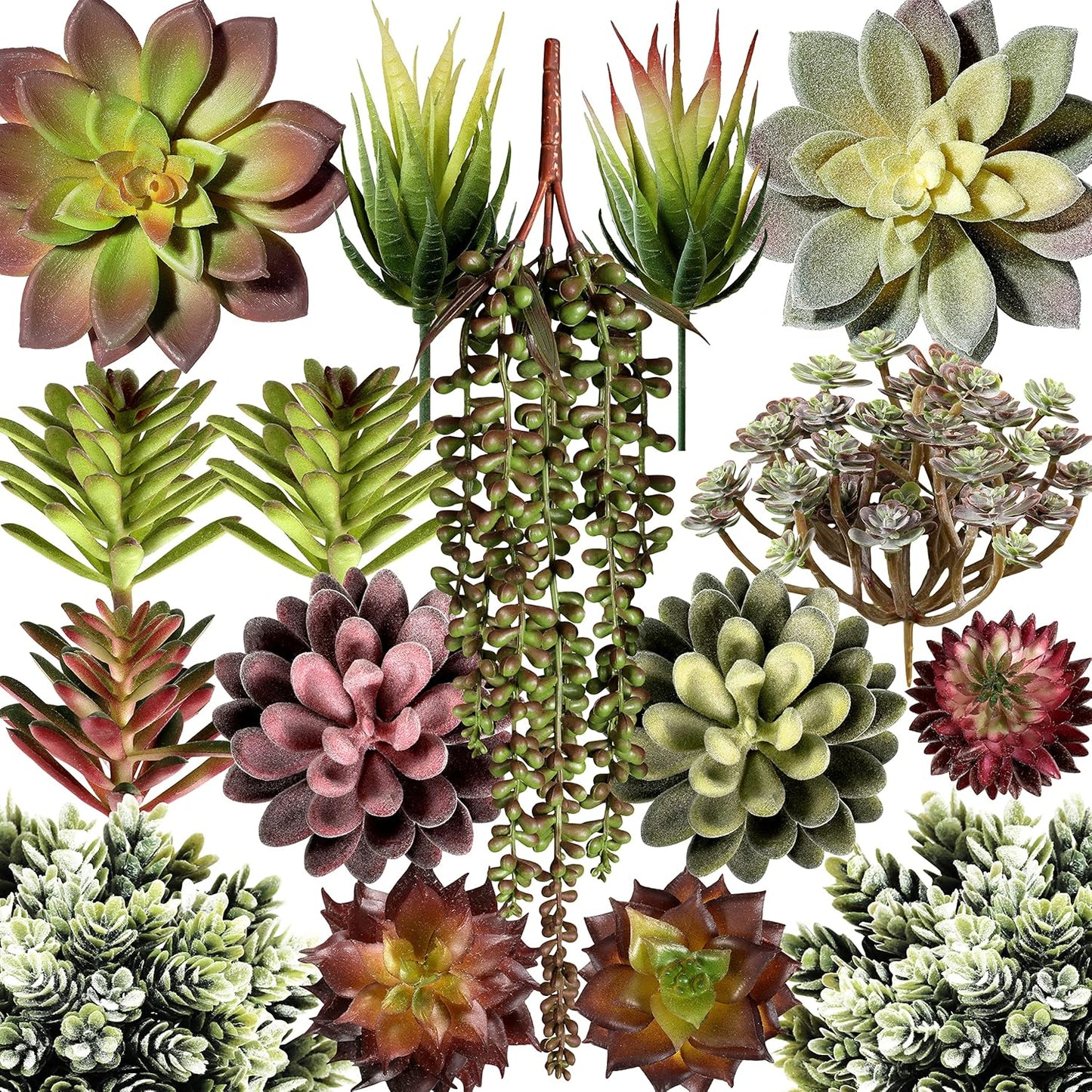 Artificial Succulent Plants Fake Assorted - 16 Pack - Unpotted Face Succulent Plants - Realistic Textured Succulents Picks - Fake Plants for Decoration - Faux Aloe Cactus Plant Bulk