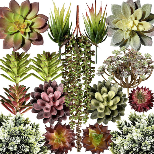Artificial Succulent Plants Fake Assorted - 16 Pack - Unpotted Face Succulent Plants - Realistic Textured Succulents Picks - Fake Plants for Decoration - Faux Aloe Cactus Plant Bulk