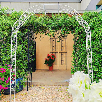 Metal Garden Arch W74.4'' x H98.4'' Garden Arbor Trellis Climbing Plants Support Rose Arch Outdoor Arch Cream White