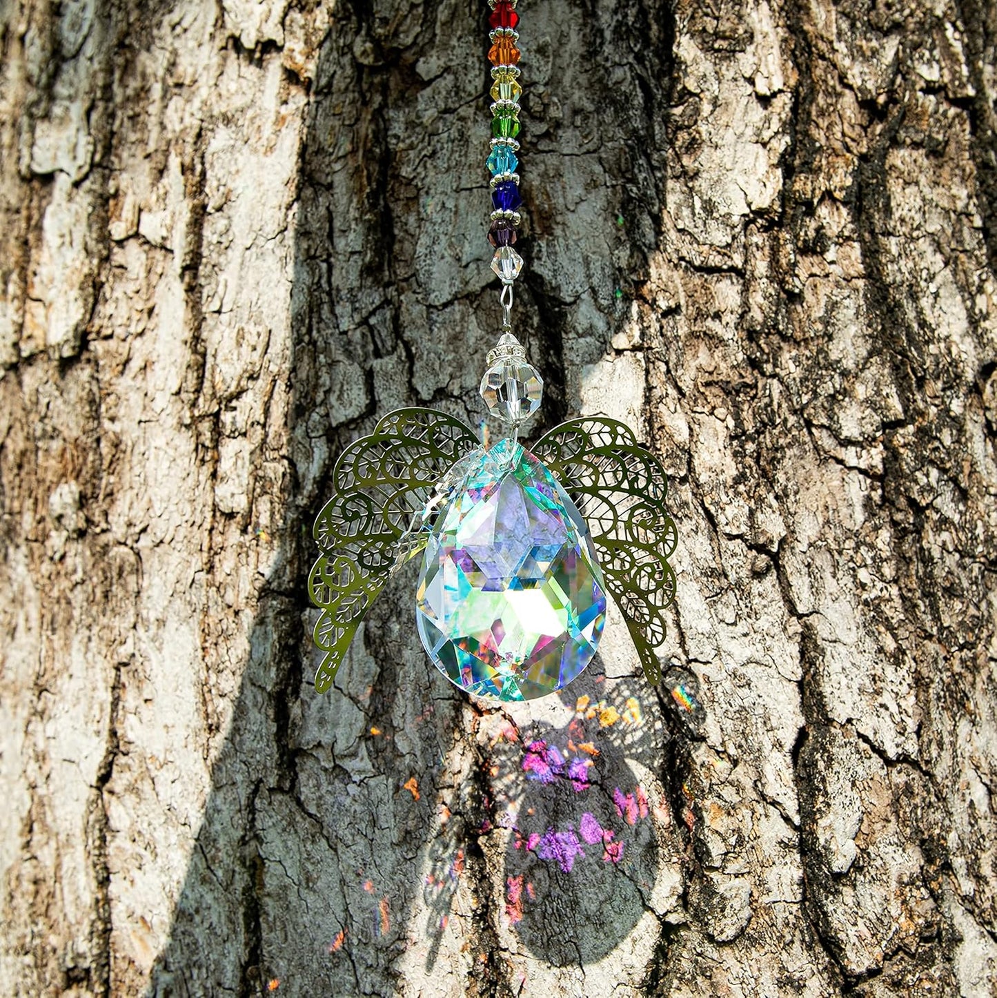 H&D HYALINE & DORA Metal Angel Wing Pendant with Rainbow Crystal Prisms Suncatcher Window Home Christmas Hanging Decor,Set 3pcs