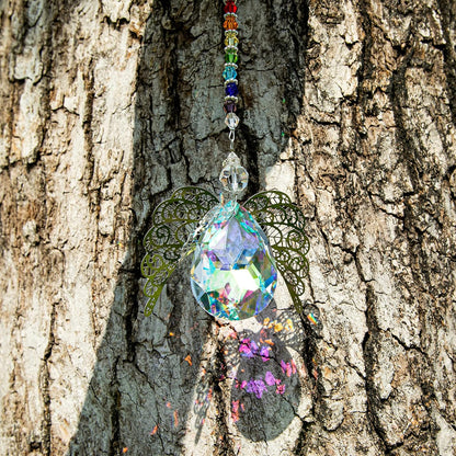 H&D HYALINE & DORA Metal Angel Wing Pendant with Rainbow Crystal Prisms Suncatcher Window Home Christmas Hanging Decor,Set 3pcs