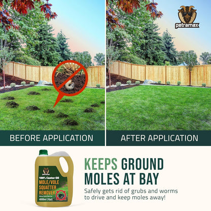Petra 100% Castor Oil for Moles and Voles - Get Rid of Moles & Voles - Most Effective Way to Get Rid of Moles in Your Yard - Gopher, Ground Mole, Vole Caster Oil - Pet Safe, Food Grade (135 Fl Oz)