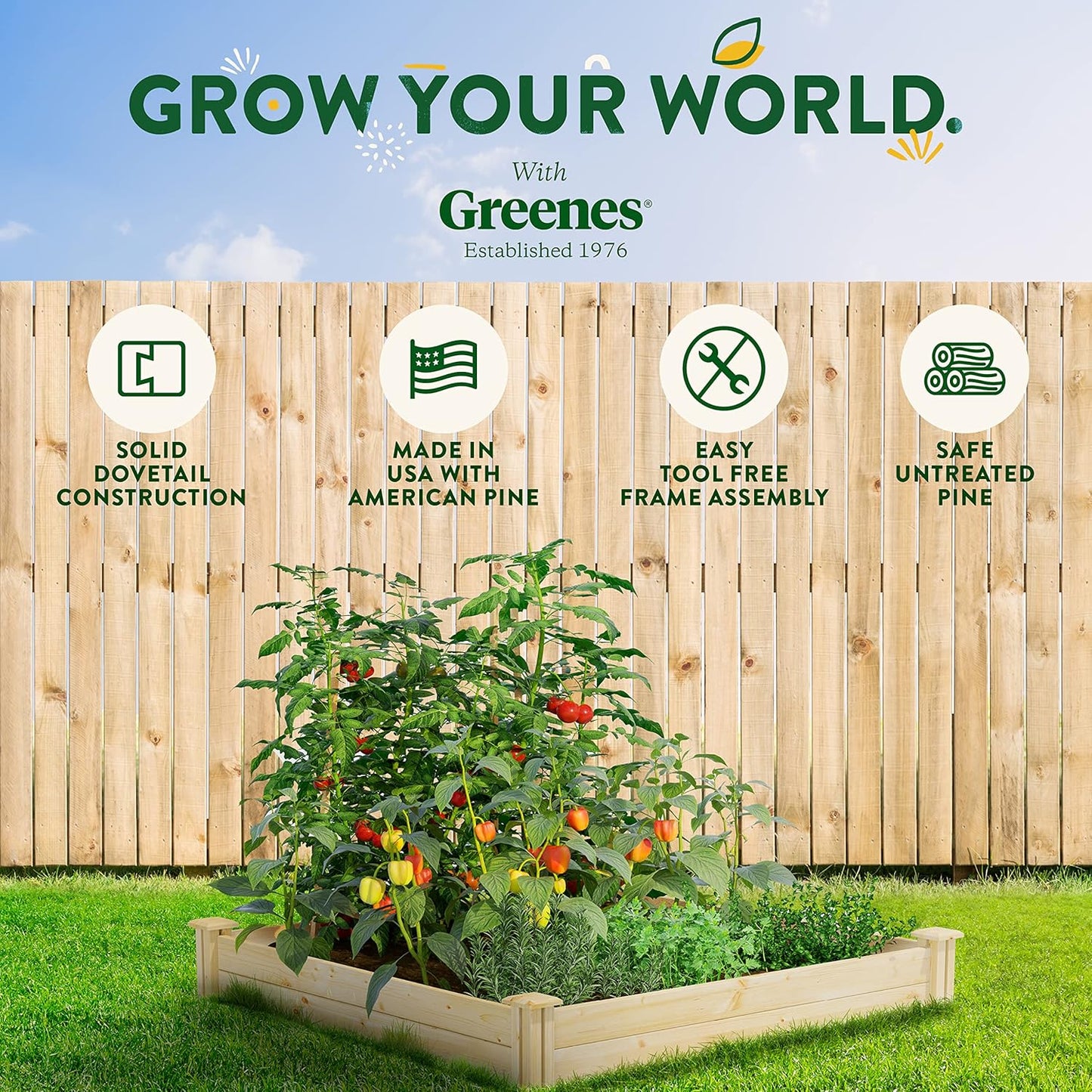 Greenes Fence Original Pine Raised Garden Bed, 4' x 4' x 7" - Made in USA with American Pine