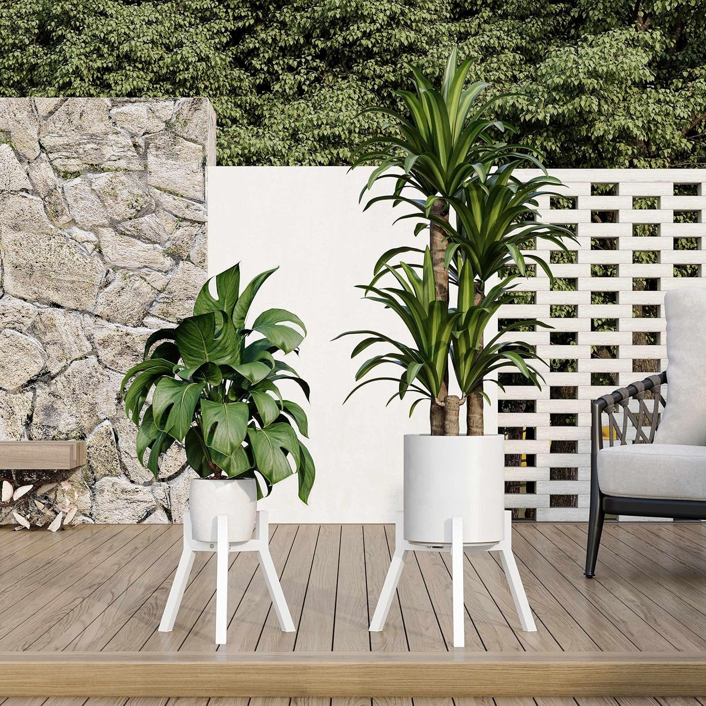 Adjustable Plant Stands Set of 2, Metal Modern Small Plant Holder, Heavy Duty Stable Flower Holder Stand Rack for 10-16 Inch Indoor Outdoor Corner Living Room Balcony Office White PS-007WH-2